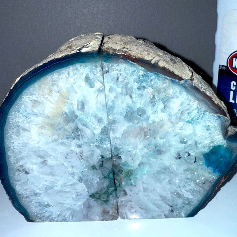 Authentic Blue Brazilian Agate Stone Bookends set of Two 6.5” tall